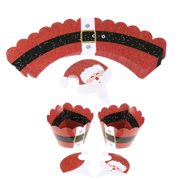 24pcs Santa Claus Cupcake Wrapper et Topper Papier Gâteau Liner et Topper Drôle Picks Noël Cupcake Décor Fête Fournitures Décorées Parti Faveurs