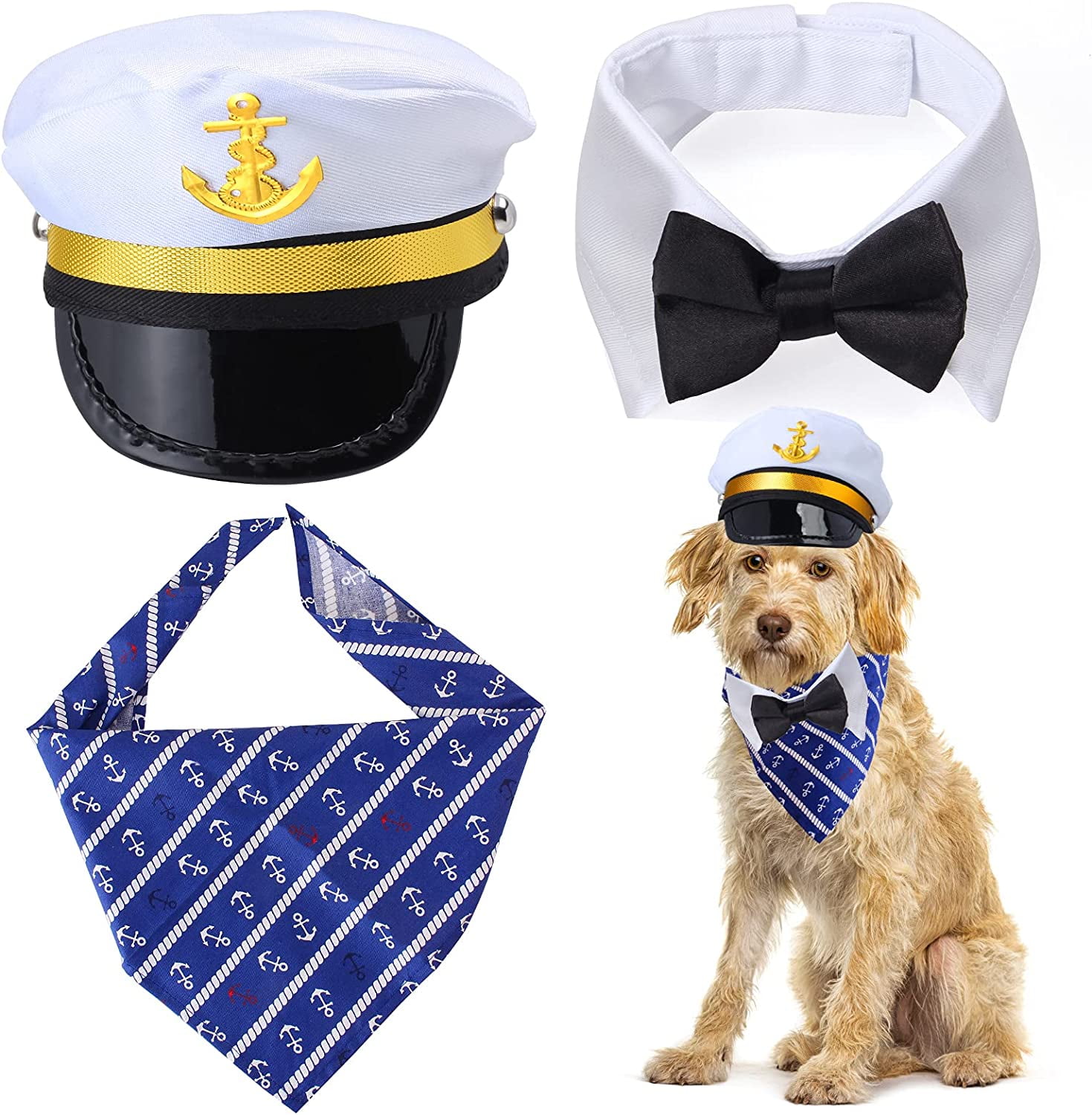 Beelittle Pet Captain Costume Set Dog Cat Sea Marine Hat with Sailors
