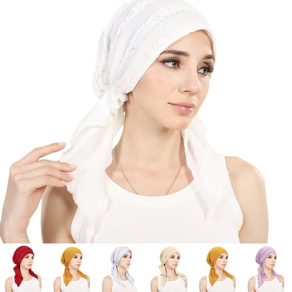 Lumtrix Chemo Headwear For Women Pre-Tied Head Scarf Coverings Scarves,Soft Lightweight Turbans Cancer Hats Easy To Use, Full Head Coverage White
