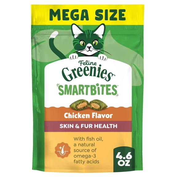 Greenies Feline Smartbites Chicken Flavor Skin & Fur Health Cat Treats, 4.6 oz Pack