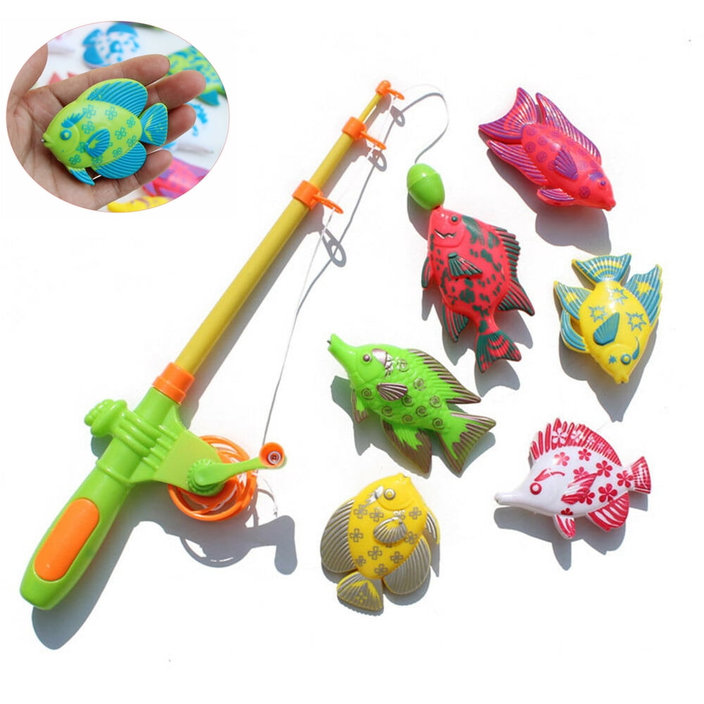 Musuos 7pcs Magnetic Fishing Toy Pole Rod Model Fish Kid Baby Bath Time Fun  Game 