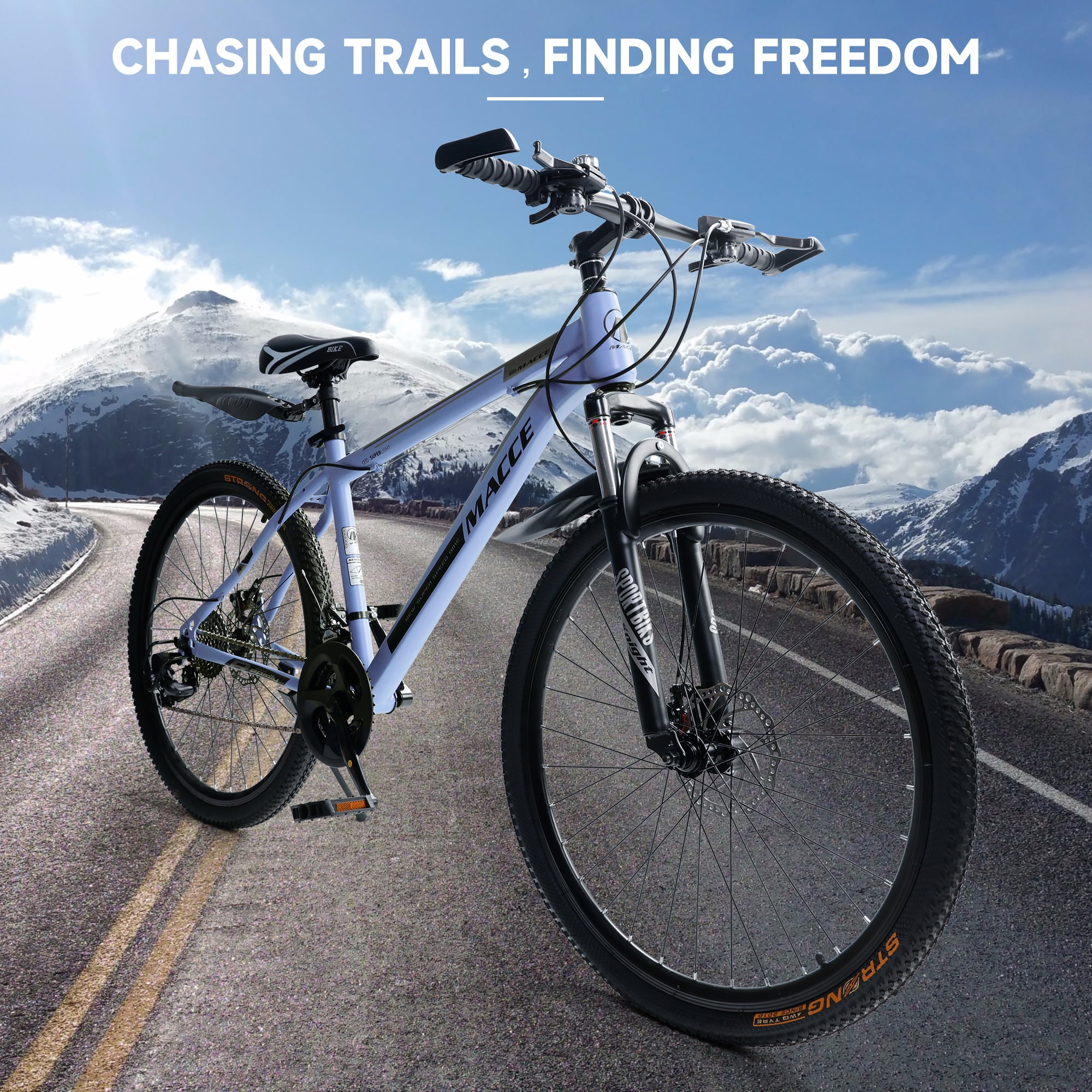26 Inch Mountain Bike for Adult, 27-Speed Front Suspension High-Carbon Steel MTB Bicycle, Dual Disc Brake Bikes for Men Women, Silver, Blue, Gray and Red