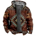 thumbnail image 2 of Azrian Clearance Mens Jacket Tops Men's Fashion Ethnic Style Printed Pocket Zipper Long Sleeve Plush Hooded Casual Coat, 2 of 8