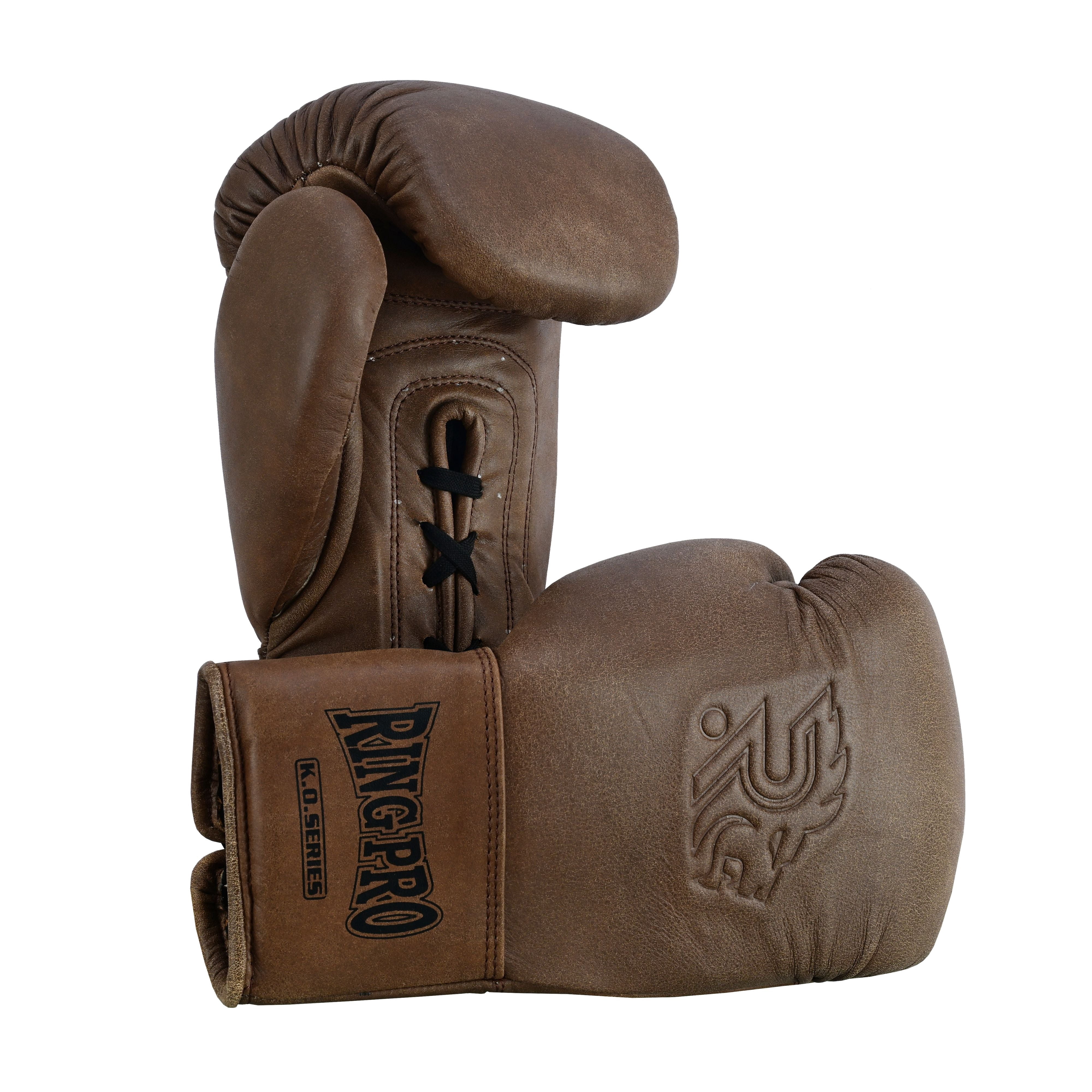 Ring Pro Sports K.O Series Boxing Glove Made of Distressed Leather for Boxing & MMA - Brown 10 oz