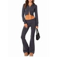 thumbnail image 2 of Conjunto de Dos Piezas de Punto para Mujer: Suéter de Larga con Cremallera, Sudadera Corta con Capucha y Pantalón Acampanado. Gris Oscuro L, 2 of 7