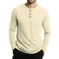 thumbnail image 5 of Inglocry Mens Long Sleeve Henley Shirts Stretch Casual 3 Button Tee Baisc Plain Soft Basic Tops For Men Beige L, 5 of 7