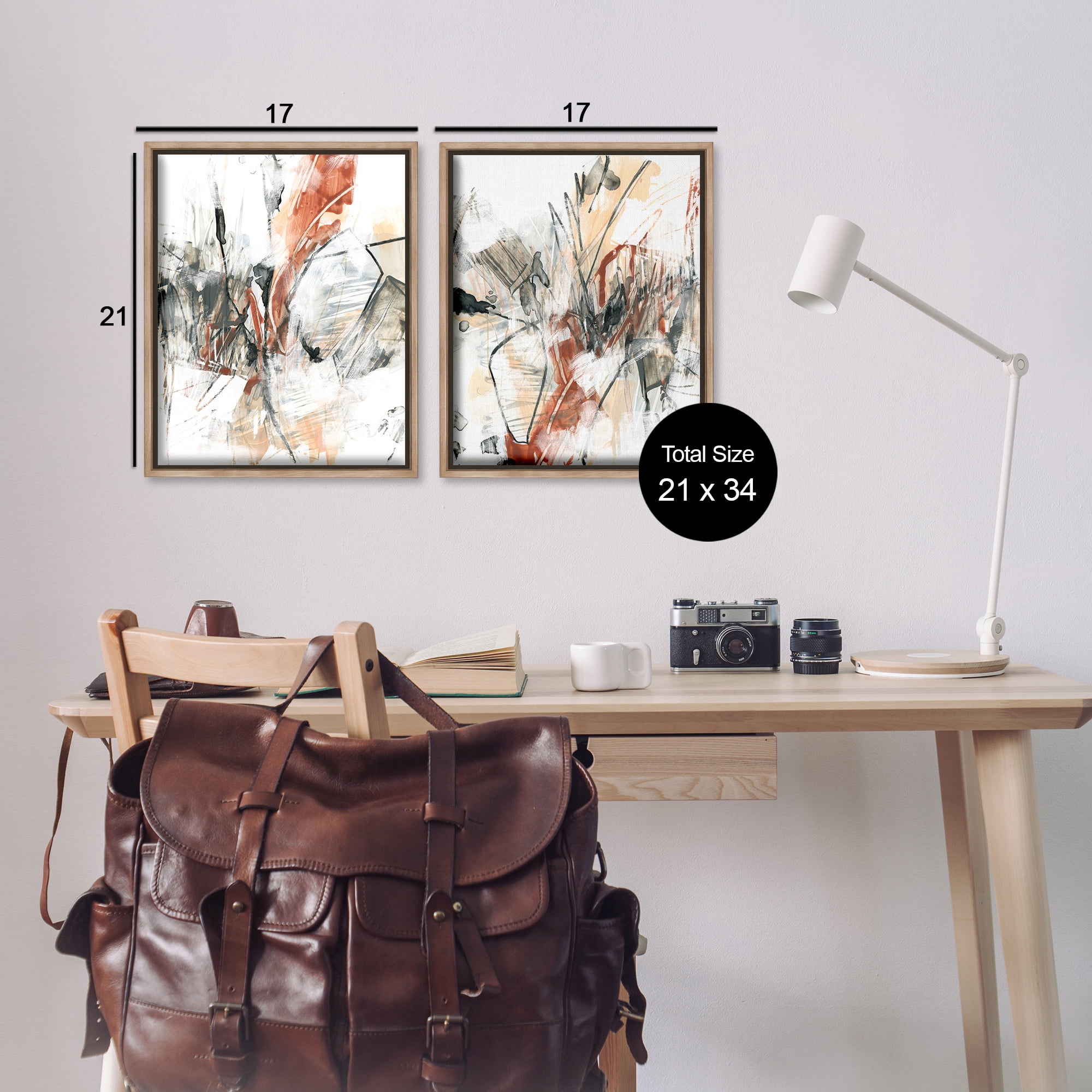 Stupell Industries Chaotic Scribbles Abstracts Abstract Painting Brown Floater Framed Canvas Art Print Wall Art, 17 x 21, Set of 2