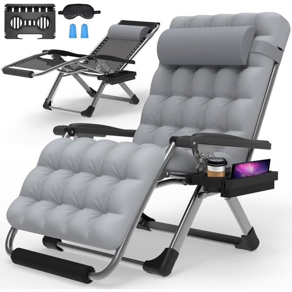 Oversized Zero Gravity Chair,33In XXL Lounge Chair w/Removable Cushion&Headrest, Reclining Camping Chair w/Upgraded Lock and Footrest, Reclining Patio Chairs Recliner for Indoor Outdoor,500LBS