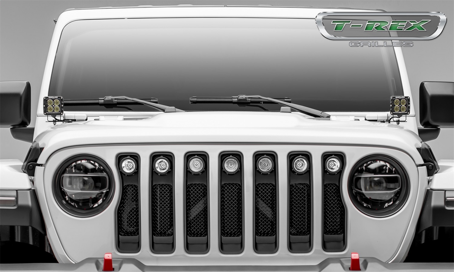 T-Rex Grilles 6314941 Torch Series LED Light Grille; 7-2 in. Round LED Lights; 1 Pc.; Behind Main Grille; Insert; Black Powder Coated Mild Steel; Incl. Wire Harness; - image 2 of 7