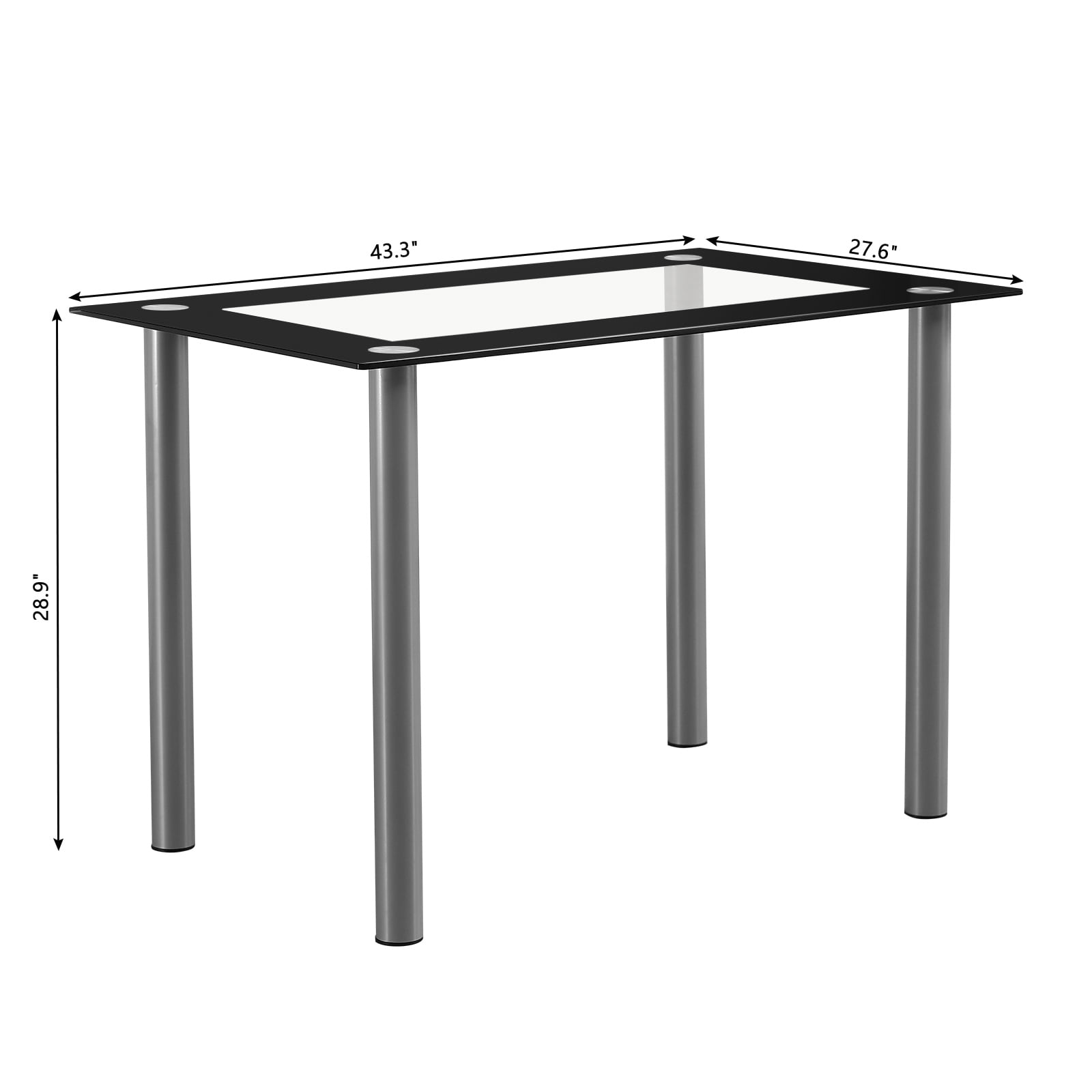 Ktaxon Modern Dining Table for 4, 43" Glass Kitchen Table Tempered Glass Dining Room Table, Rectangle Dinner Table for Home, Living Room, Black