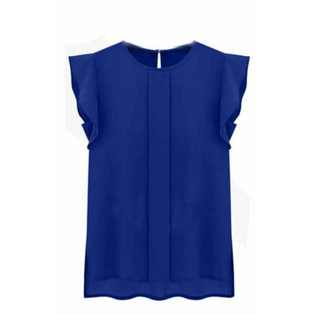Romantic Chiffon - Lavaport Women Summer Casual Chiffon Ruffled Sleeves Office Work Blouse
