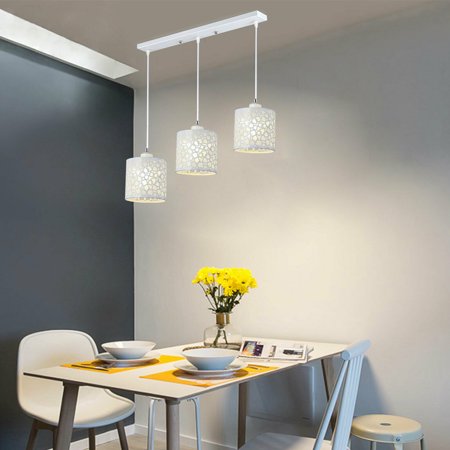 

ANQIDI Modern 3-Head Chandelier Silver Rectangular Plate Pendant Lamp Adjustable Height Hanging Light