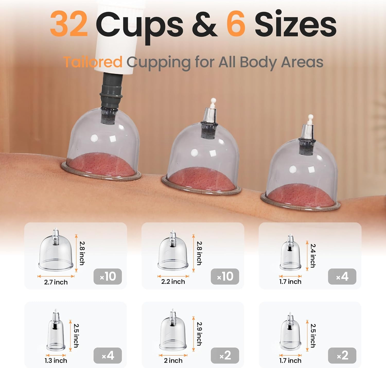 GYENNO Cupping Set includes 32 Cups, Professional Cupping Kit with Magnetics and Manual Pump