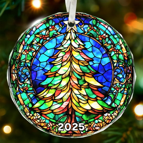 Unique 2025 Christmas Ornament - Stained Glass-Inspired Christmas Ornament for Holiday Décor, Dated Christmas Ornaments for Family and Friends, Premium Holiday Keepsake Gift