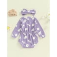 thumbnail image 4 of Musuos Baby Girl Fall Romper 0-18Months Sunflower Print Long Sleeve Crew Neck Jumpsuit with Headband 2 Pcs Set, 4 of 8