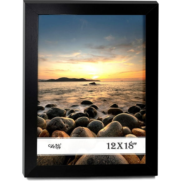 AmPm 12x18 Black Wooden Picture Frame with Polished Plexiglass - Horizontal and Vertical Formats with Included Hanging Hardware, Frame Posters, Puzzles and Artwork