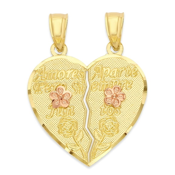 Golden Fire Solid 10k Gold Amores Apartes Breakable Heart Pendant - Best Friend Sharable Jewelry for Her