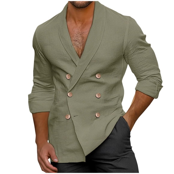 Fengqque Men's Blazer Linen Striped Suit Jacket Loose Lightweight Sport Coats Stylish Daily Suits Green 4(S)