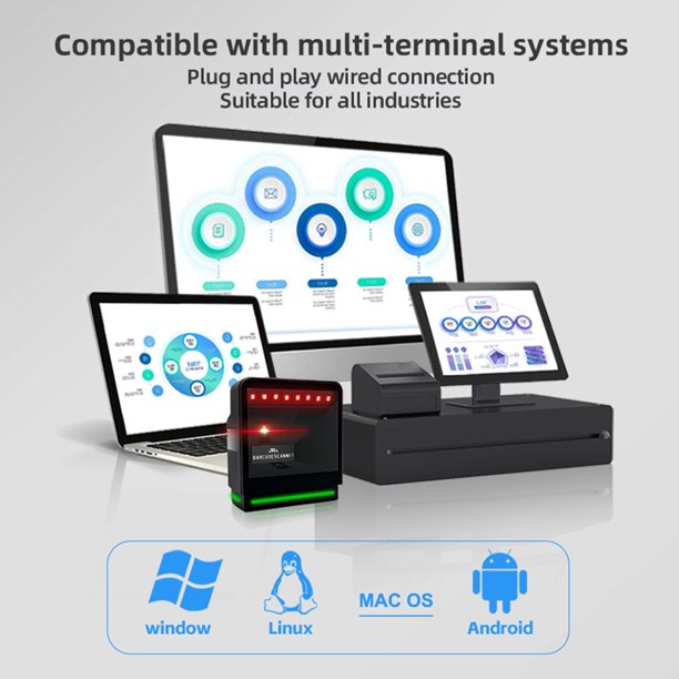 1D 2D Desktop Barcode Scanner QR Código Lector de código Omnidireccional Sensor Inteligente Escaneo USB USB USB USB Código Auto Código de Barras Escender para Almacén
