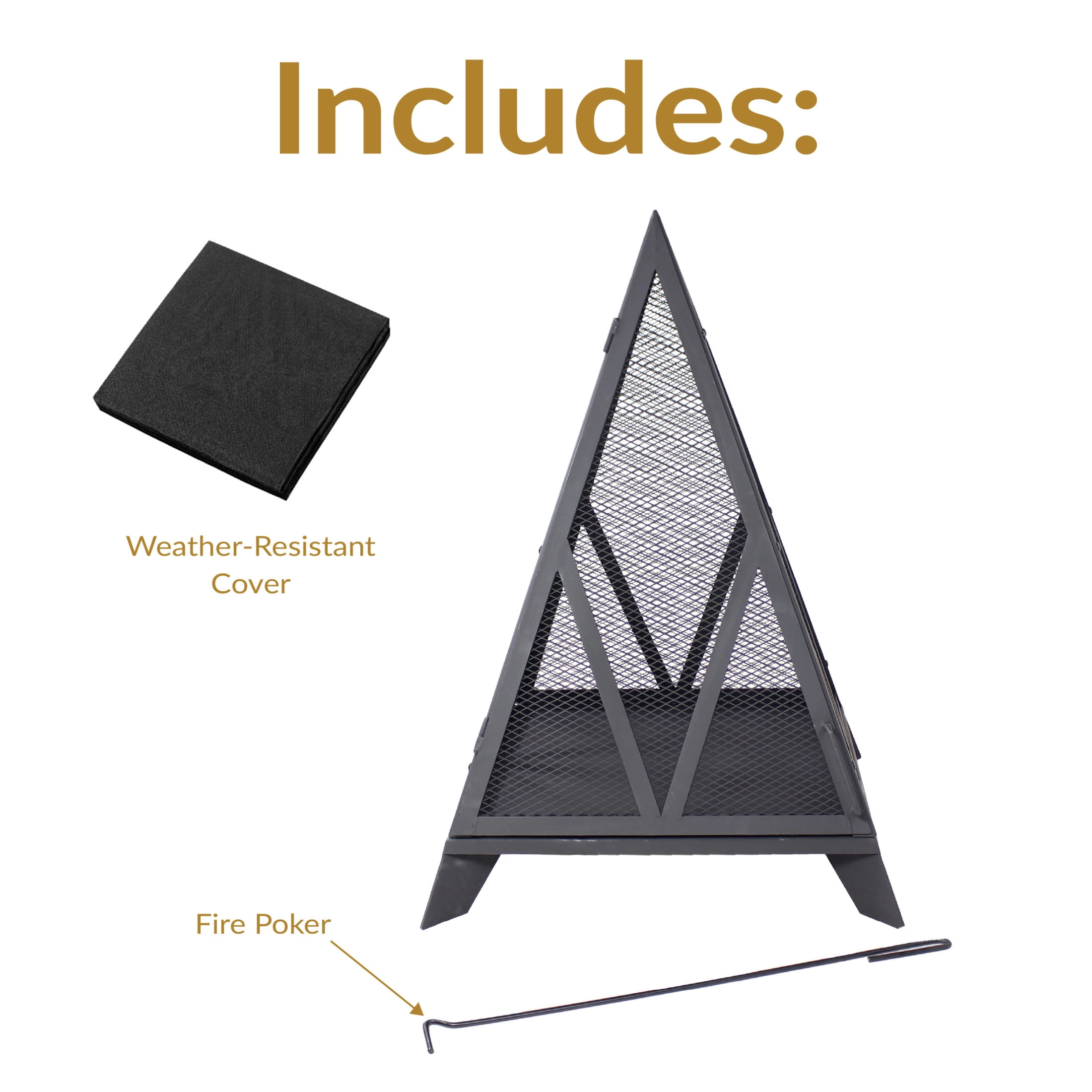 Sunnydaze Majestic Pyramid 21" Triangle Wood-Burning Black Finish Steel Outdoor Fire Pit