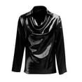thumbnail image 5 of Women's Elegant Solid Satin Cowl Neck Blouse Long Sleeves Casual Business Dressy Shirts Office Work Ladies Top Black L, 5 of 5
