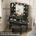 thumbnail image 2 of Vabches Vanity Desk Set with Mirror and Lights, Large Makeup Table with Charging Station, Comfortable Stool, 2 Drawers, Lots of Storage Shelves, 2 of 10