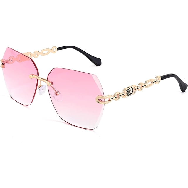 Gafas de sol clásicas sin montura para mujer con montura de metal y corte de diamante
