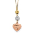 thumbnail image 1 of Diamond2Deal 14K Tri-Color Gold Beads and Heart Ropa Chain Necklace 18inch for Women, 1 of 4