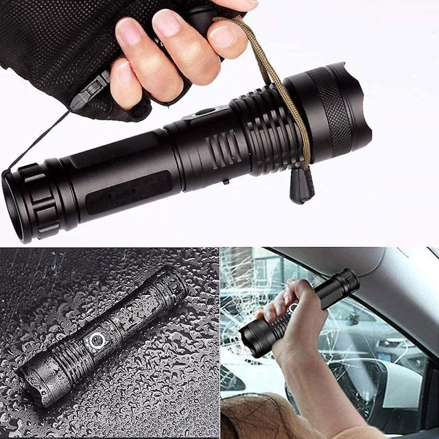 Antorcha LED Linterna de mano Linterna táctica Super brillante Antorchas 5 modos Pantalla de alimentación con zoom a prueba de agua (1 pieza, negro) ZefeiWu 8390613819307