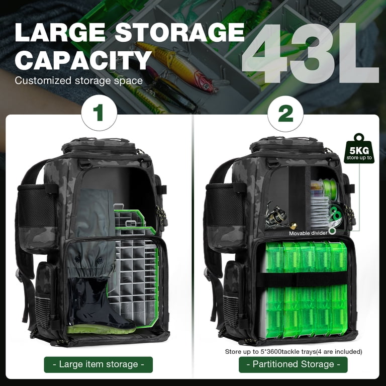 fishing rod bag waterproof outdoor fishing tackle backpack PLUSINNO 45L Large Water-resistant with Holders & Cooler Plusinno Molle webbing and front gear loops offer further customization KastKing KarryAll Fishing Tackle Backpack