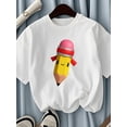 thumbnail image 1 of Girls' Pink Graphic T-Shirt with Playful Pencil Design - Short Sleeve, Round Neck, Stretchy Summer Casual Top, Perfect for outdoor activities, Cute T Shirts, 1 of 7
