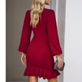thumbnail image 3 of Women's Long Sleeves Dress Zipper Bodycon Mini Dress Ruffle Hem Round Neck Cocktail, 3 of 8