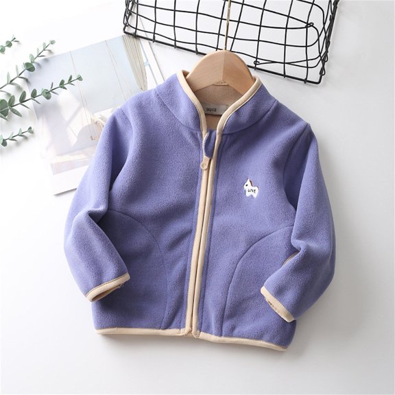 NAISIBABY Boys Girls Fleece Jacket, Stand Collar Zipper Long Sleeve Kids Warm Coat Purple 6 T