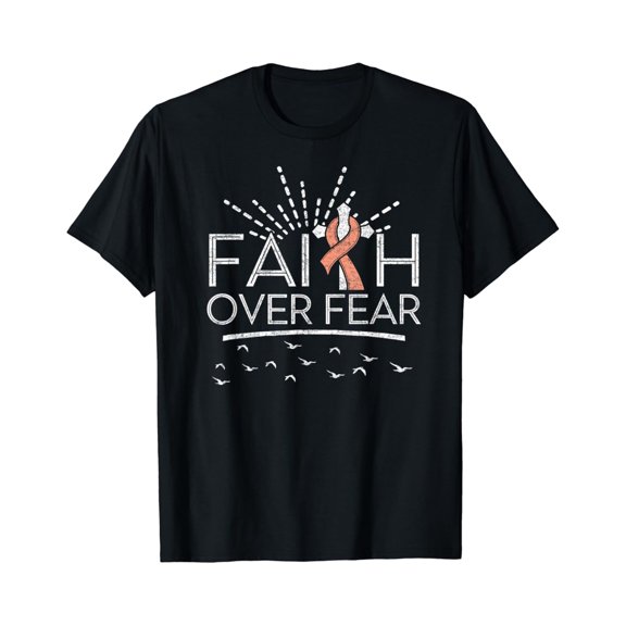 Sam Soft Faith over Fear Peach Ribbon Endometrial Cancer T-Shirt