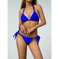 thumbnail image 6 of Qiylii Women 2PCS Bikini Set, Halter Rhinestone Tie-Up Push-Up Bra, Low Waist Side Strappy Triangle Panty, Summer Beach Swimwear Swimsuit, 6 of 9
