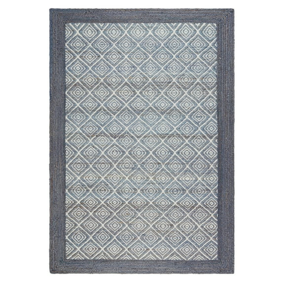TOWN & COUNTRY TERRA Nalani Textured Diamond Hand-Knotted Flatwoven 100% Natural Jute Area Rug, Midnight Blue, 5'x7’