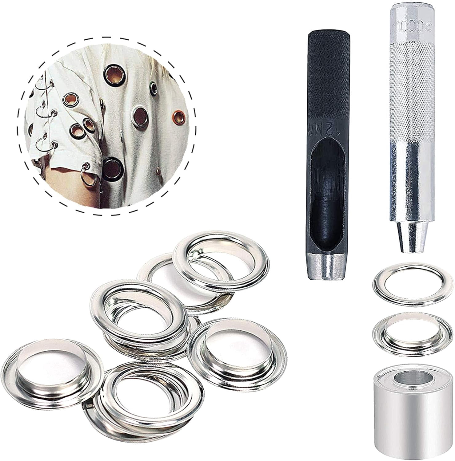 Heavy Duty Metal Eyelets Set, 1/2 Inch Easy To Install Grommets With High Corrosion Resistance For Denim Canvas Tarpaulin, Grommet Kit With Stainless Steel Components For Wide