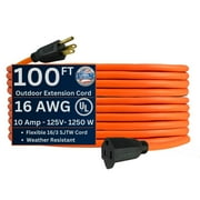 US Wire and Cable 16/3 x 100FT Orange Light-Duty Extension Cord – Outdoor & Indoor PVC Power Cable, Water-Resistant, Flexible & Durable, UL Listed