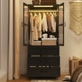thumbnail image 4 of 2 Glass Doors Armoire Wardrobe Closet with 3 Drawer & LED Light,75"H Wardrobe Closet Clothing Organizer with Hanging Rail for Bedroom, 4 of 8