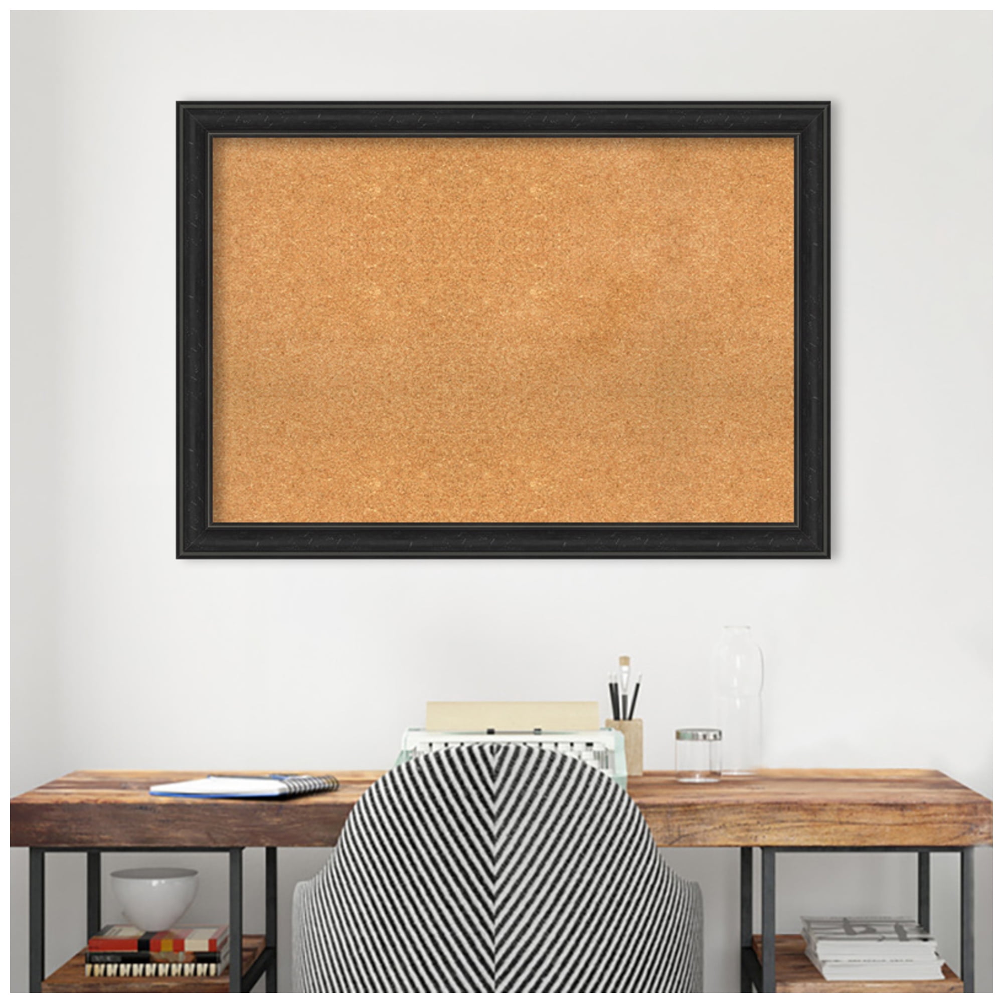 Amanti Art Natural Cork Board Framed Shipwreck Black Narrow Bulletin Board 40 in. x 28 in.
