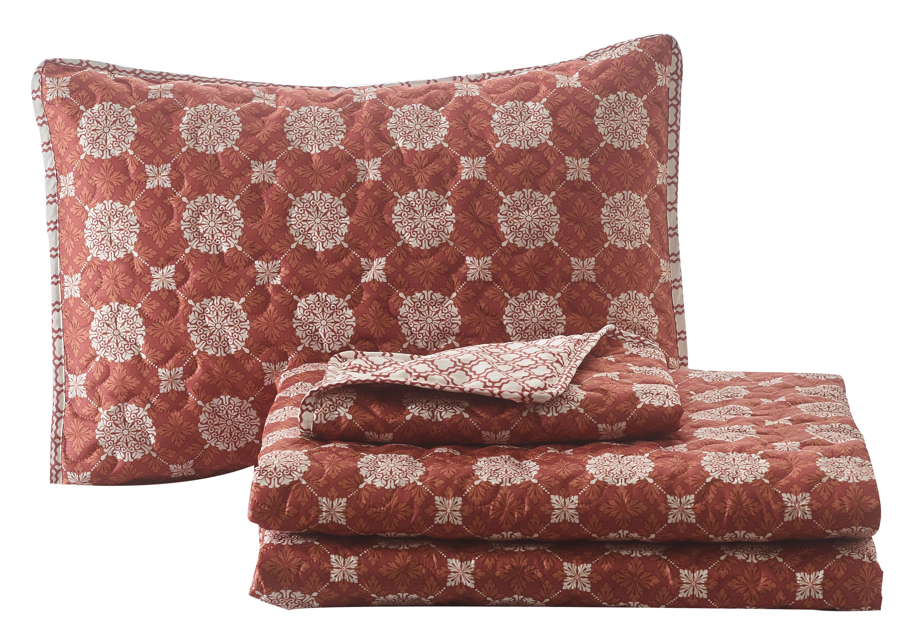 Mandala Lattice and Ironwork 3pc Quilt Set Full/Queen red