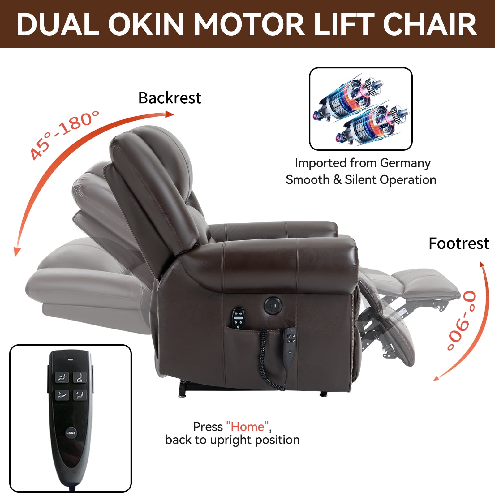 Alvantor Large Power Lift Recliner Chair for Elderly with Massage and Heat Genuine Leather Electric Recliners Chair with USB Ports for Living Room Brown
