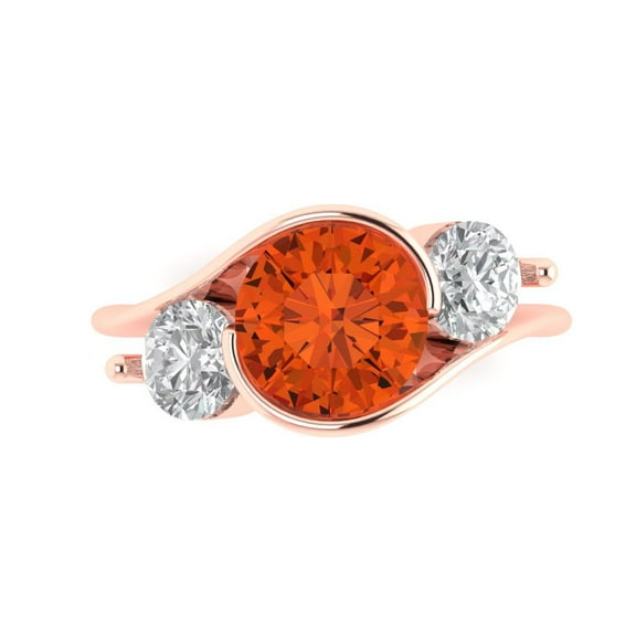 Three-Stone Engagement Ring for Women - 3.5ct Simulated Red Diamond in 14K Rose Gold Promise Ring