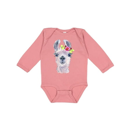 

Inktastic Cute Llama with Flower Gift Baby Boy or Baby Girl Long Sleeve Bodysuit