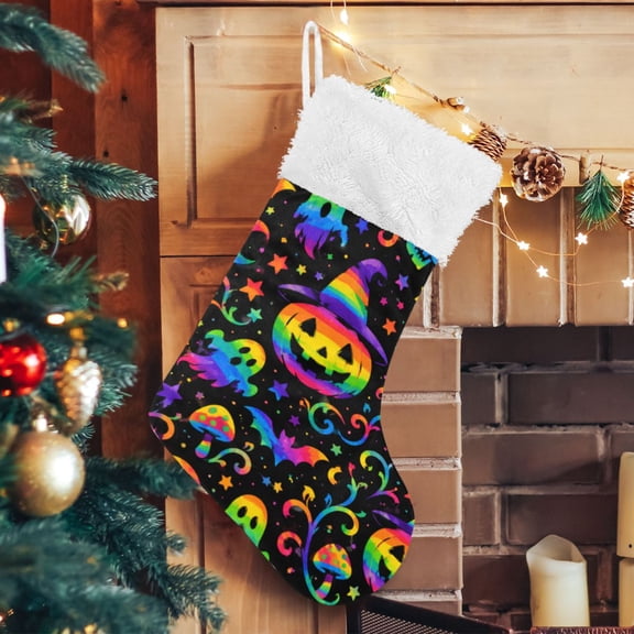 RMDQTR Christmas Stockings for Xmas Gifts - Large Size Festive Holiday Decor for Family Rainbow Halloween Pattern