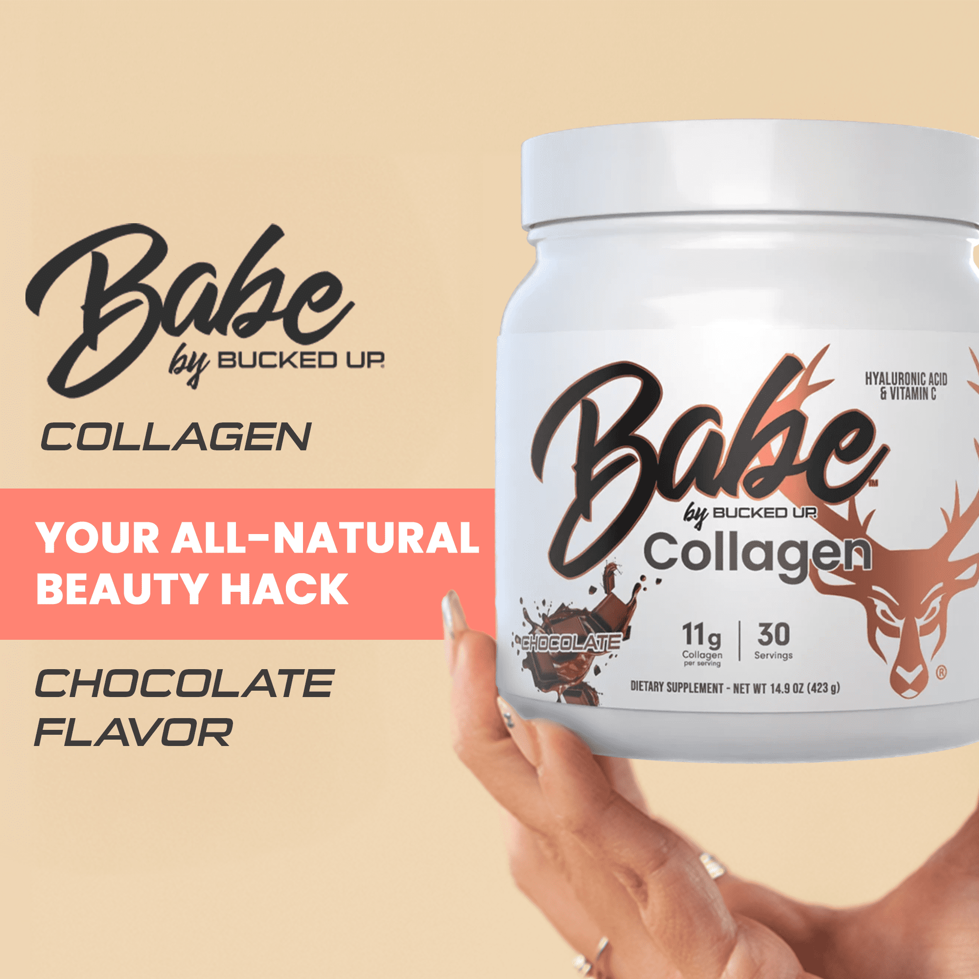 Bucked Up Babe Collagen Peptides Powder, Chocolate, 30 Servings