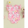 thumbnail image 5 of FEORJGP Infant Baby Girls Easter Romper Newborn 3M 6M 12M 18M Short Flying Sleeve Jumpsuit Crew Neck Bodysuit Bunny Print Romper Little Girl Loose Casual Cute Summer Clothes, 5 of 9