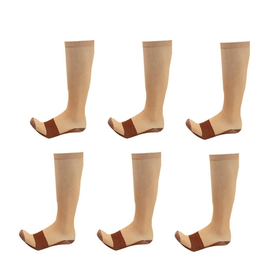 3 Pairs Unisex Compression Socks Sports Fitness Running Football Basketball Breathable Elastic Socks skin color XXL