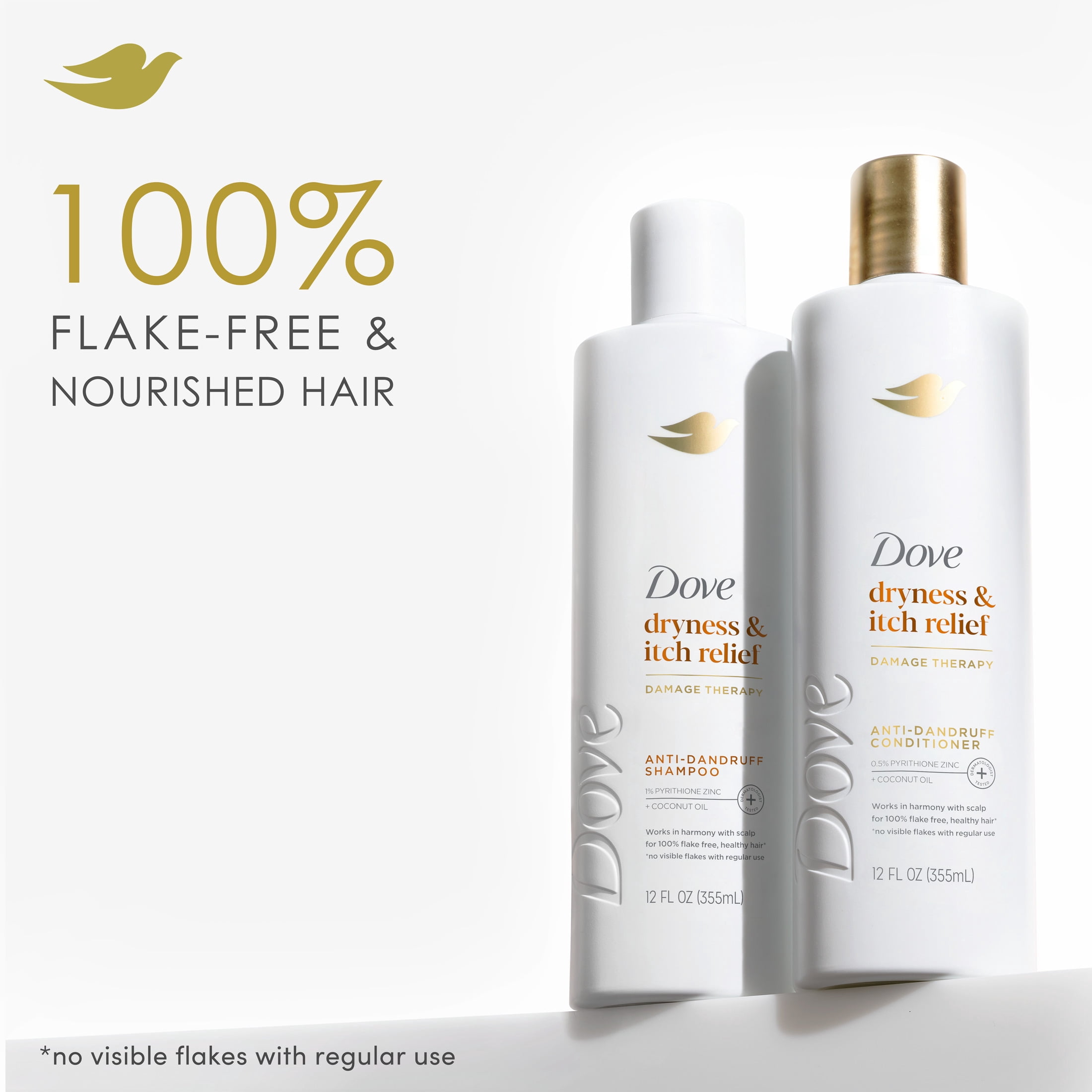 (3 pack) Dove Damage Therapy Derma Conditioner for Flaky Scalp Dryness + Itch with Pyrithione Zinc and Coconut Oil, 12 Fl Oz