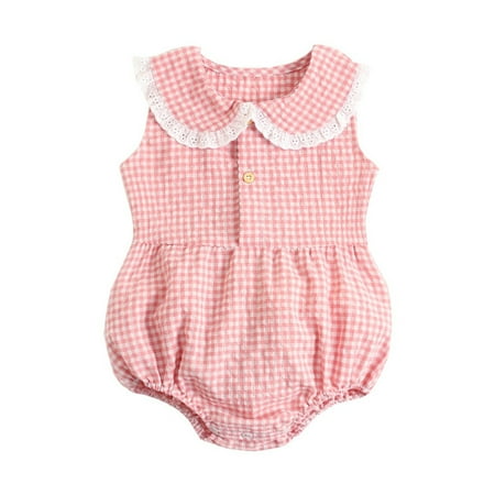 

Toddler Baby Girls Climbing Clothes Sleeveless Plaid Prints Ruffles Romper Bodysuits Jumpsuit Clothes For 12-18 Months